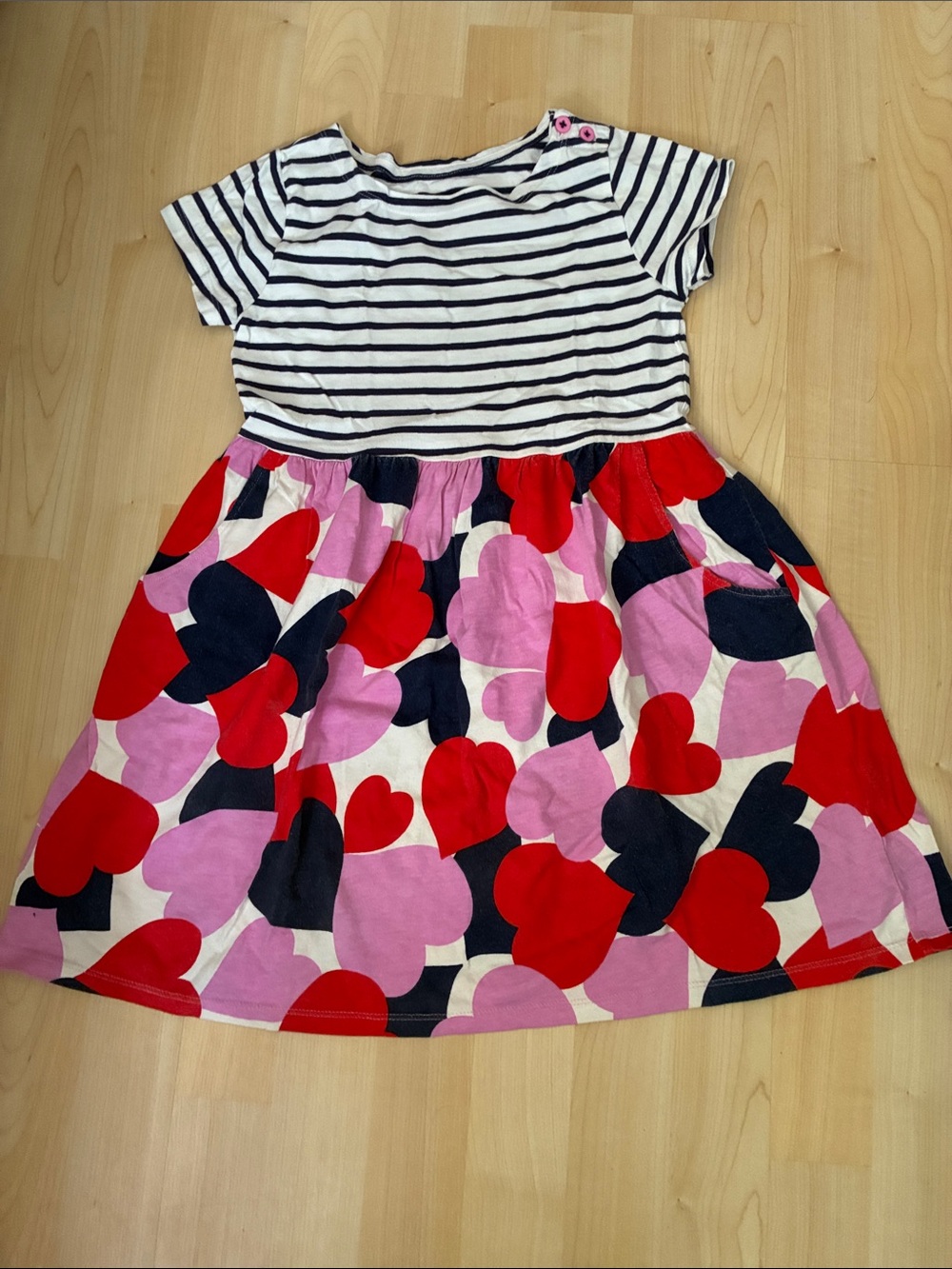 Mini Boden Striped Top Dress with Red, Pink & Navy Heart Skirt